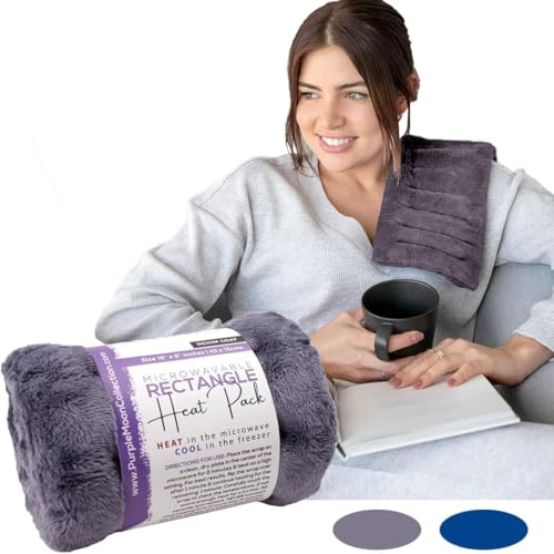 Purple Moon Collection - Microwavable Heating Pad for Neck & Shoulders - 6x16, Gray - Flaxseed Heat Pack - Weighted Hot & Cold Therapy Compress Wrap for Pain Relief, Menstrual Cramps, Sore Muscles - color: Gray