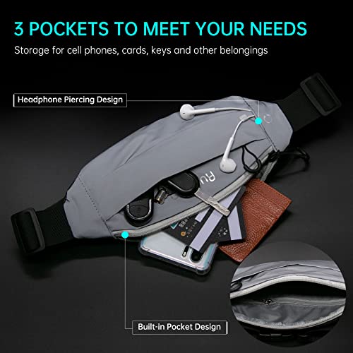 Long Keeper Running Reflective Belt Women Men Sport Walking Waist Pack Phone Holder Travelling Hiking Workout Gym Fanny Pack (Grey) - color: Grey