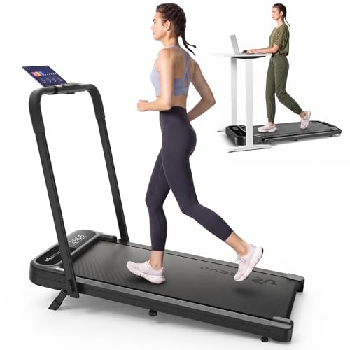 UREVO Strol 2E Pro Smart Walking Pad Treadmill with APP, 12% Incline, Compact Walking Pad with Safety Handle, Plug & Play, Desk Treadmill with LED Display, Walking & Running for Home Office - color: Black