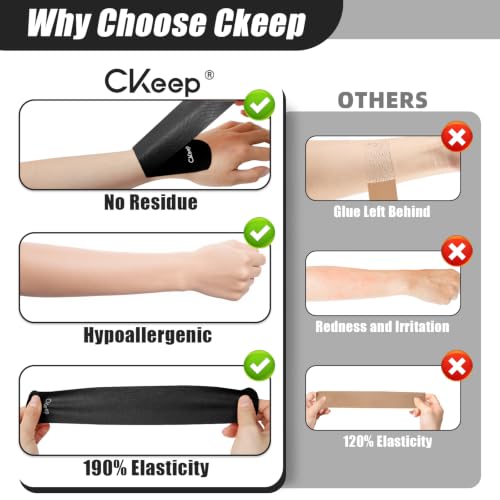 CKeep Kinesiology Tape, Elastic Precut Strips 4 Rolls, Black - color: Black, size: 4 Rolls