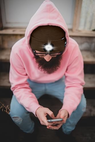 ATNKE LED Lighted Bluetooth Beanie Hat,USB Rechargeable 4 LED Wireless Music Running Headlamp Cap Gift for Men and Women - color: #Coffee
