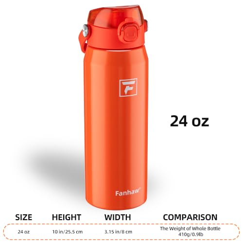 Fanhaw 24oz Stainless Steel Water Bottle with 2-in-1 Lid, Vibrant Orange - color: Vibrant Orange