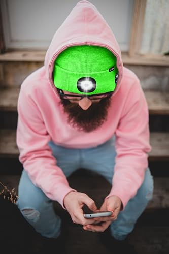 ATNKE LED Lighted Bluetooth Beanie Hat,USB Rechargeable 4 LED Wireless Music Running Headlamp Cap Gift for Men and Women - color: #Fluorescent Green