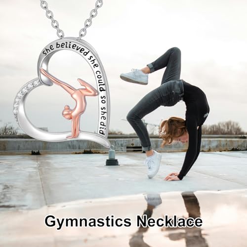 PROESS Tennis/Basketball/Soccer/Gymnastics/Running/Golf/Barbell Necklace 925 Sterling Silver Sports Pendant Inspirational Jewelry Gifts for Women - style: Gymnastics
