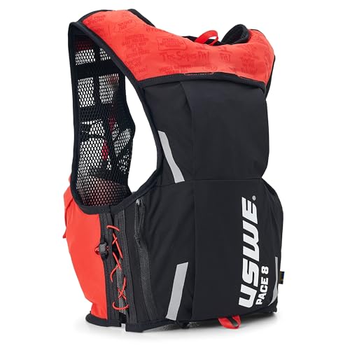 USWE Pace - Running Vest Hydration Pack with 2 x 500ml UltraFlask, Backpack for Men and Women - style: 8L, Red, Small