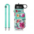 40oz Insulated Water Bottle Sling with Phone Pocket, Crossbody Carrier - color: Flower Green, size: 40oz