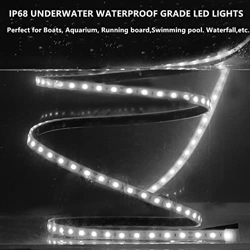 Marine Submersible Boat LED Strip Lights, 12V 8FT IP68 Waterproof - size: 8FT White
