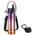 KXIAOCHEN Insulated Water Bottle with Strap, 48-Hour Cold, 2 Lids - color: Tropical Fruit, size: 24 Ounces