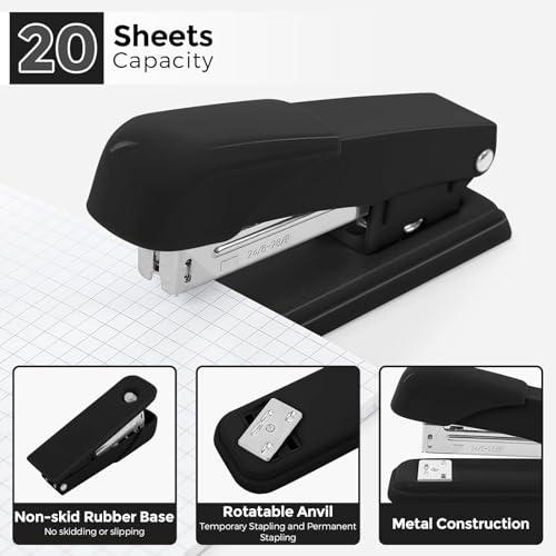 SKYDUE Black Office Supplies Set, Stapler and Tape Dispenser Set,10PCS - color: Black