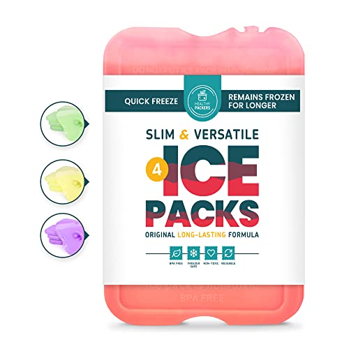Healthy Packers Ice Packs for Lunch Boxes, Slim Cooler Ice Packs - color: Red (4 Pack)