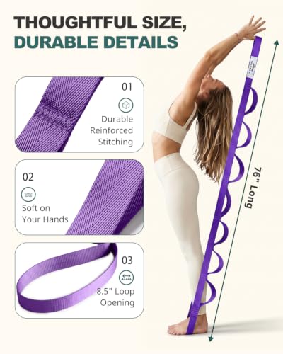 Trideer Stretching Strap with Loops, Yoga Strap, Stretch Bands for Exercise - color: Purple/75"x1"