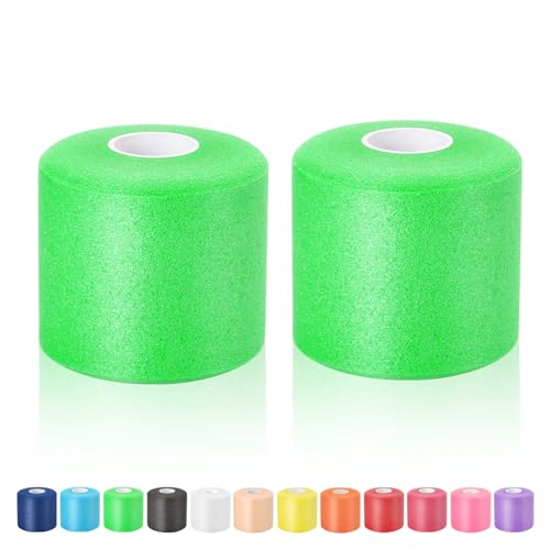 Pre Wrap Athletic Tape 2 Pack, 2.76 Inch x 30 Yards Foam Underwrap, Green - color: Green