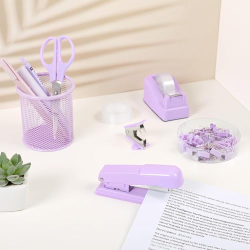 SKYDUE Purple Desk Accessories, Stapler and Tape Dispenser Set,10PCS - color: Purple