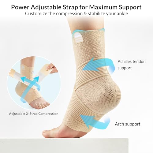 ZOELION Ankle Brace Compression Support with Removable Fishnet Strap, 3D Knit Plantar Fasciitis Relief Achilles Tendonitis Brace, Ankle Compression Sleeve for Pain Relief & Injury Healing, Beige/S - color: Beige（Pack of 1）