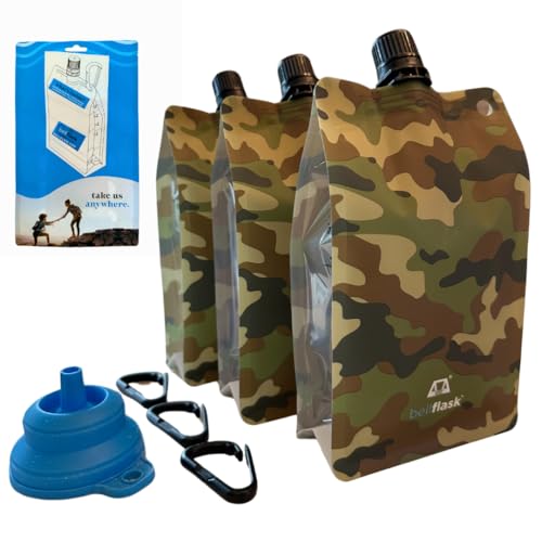 BellFlask 15oz Flexible Plastic Flask - 3-Pack Camo with Plastic Carabiner - color: Camouflage