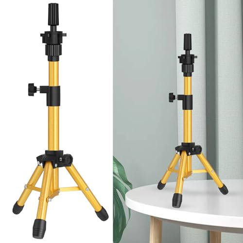 ZQIAN BEAUTY Wig Stand Tripod, 25 Inch Adjustable Mannequin Head Stand, Wig Head Stand for Training Heads And Canvas Block Head (Golden, Mannequin Head Not Included) - color: Golden, size: 25 Inch