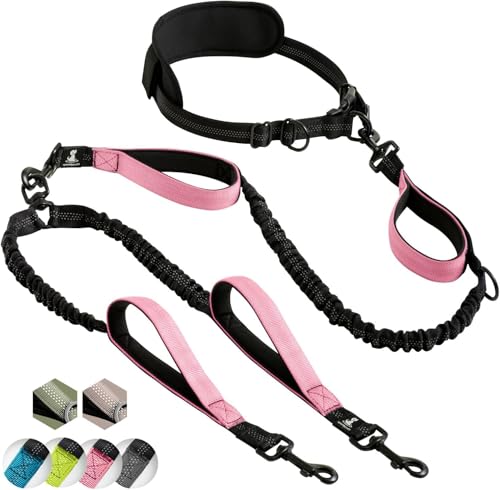SparklyPets Hands Free Dual Dog Leash, Medium & Large (Pink) - color: Pink, size: 2 dogs M/L