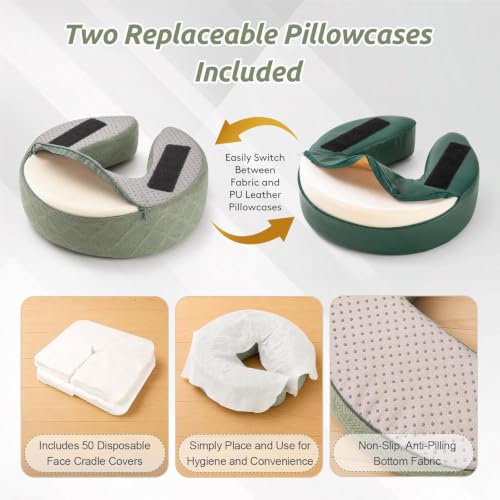 Massage Headrest for Bed, Head Holder & Face Cradle with Face Down Pillow - color: Green, size: Extended