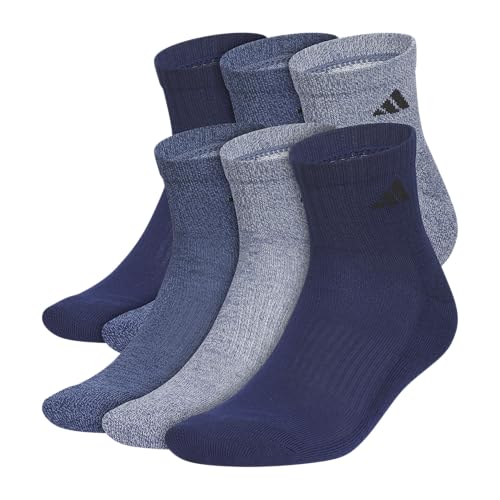 adidas Men's Athletic Cushioned Quarter Ankle Socks 6 Pairs - color: Dark Blue/Collegiate Navy/Tech Indigo Blue, size: Large