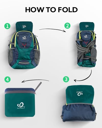 WATERFLY Lightweight Packable Hiking Backpack, 30L Day Pack - color: Green & Yellow