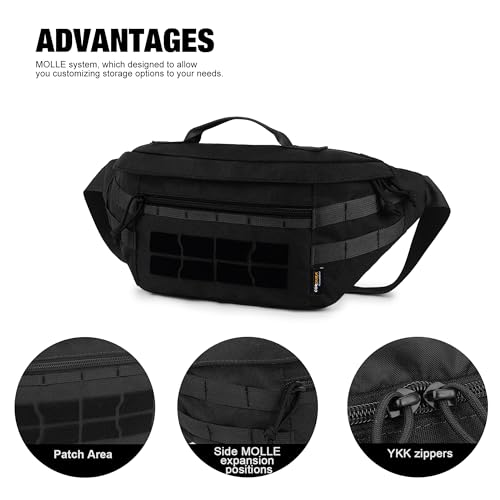 Mardingtop Tactical Fanny Pack for Men Military Crossbody Waist Belt Hip Bag for Outdoor Travel,Hiking,Running,Walking,Fishing,EDC - color: Black