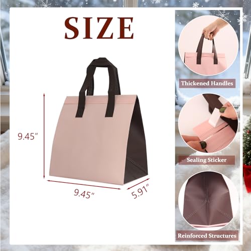 12Pcs Insulated Lunch Bags Disposable Cooler Bag Thermal Grocery Bags - color: Pink and Brown, size: 9.45"(H) x 9.45"(L) x 5.91"(W)