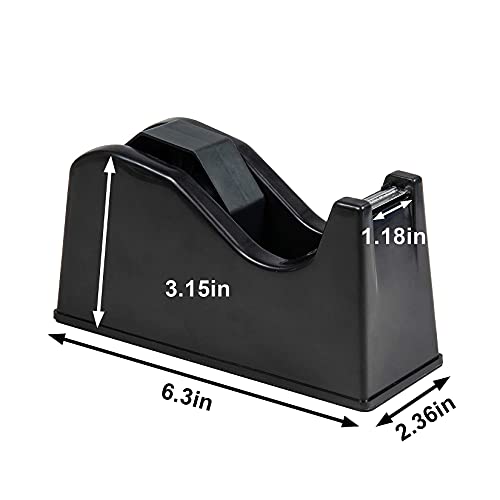 Desktop Tape Dispenser Adhesive Roll Holder (Fits 1" & 3" Core) with Weighted Nonskid Base Black - color: Black