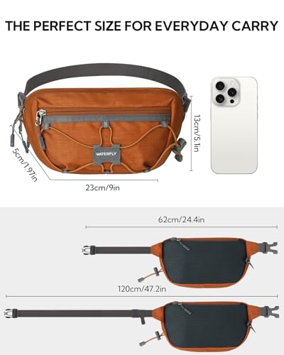 WATERFLY Small Fanny Pack RFID Blocking Travel Hiking Crossbody Waist Bag - color: Brown