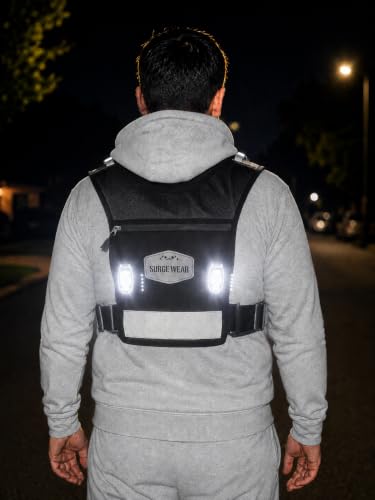 Running Phone Holder Vest with 500ml/17 oz Water Bottle | Reflective Hydration Vest | Adjustable | 4 LED Lights | 6 Pockets for Running Accessories | Unisex