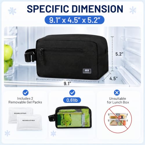 MIER Small Freezable Snack Bags Frozen Mini Cooler with 2 Gel Packs, Black - color: Black