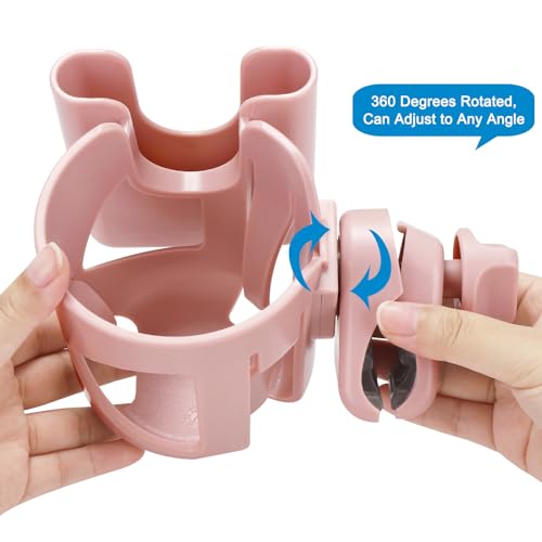 Accmor Stroller Cup Holder, Universal Cup Holder for Walker Wheelchair Bike Scooter, 360° Rotatable Stroller Cup Holder Attachment Walker Wheelchair Accessory - color: Cup Phone Holder-Pink