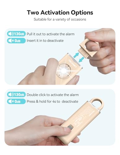 TECKNET Rechargeable Personal Safety Alarm for Women, 130dB Self Defense Keychain Alarm with SOS Strobe Light, Low Battery Notice, Personal Alarm Loud Siren Safety Keychain for Girls Kids Elderly - color: Beige