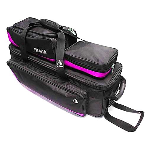 Pyramid Path Triple Tote Roller Plus Bowling Bag with Detachable Shoe Bag (Fits US Mens Size 15), Accessory and Side Pocket, Lightweight Travel Design - color: Black/Hot Pink