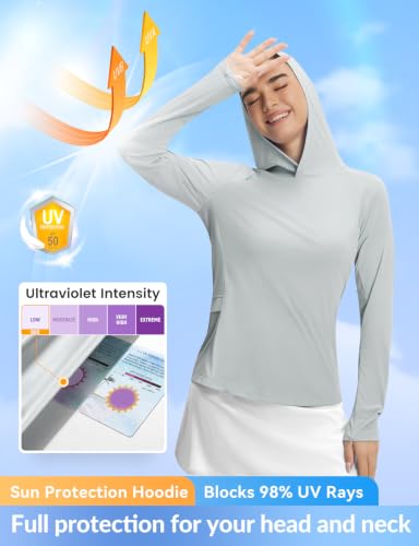baleaf Women's Sun Shirts Mesh Back Long Sleeve Tops - color: Light Gray, size: XX-Large
