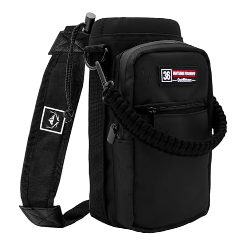 NATURE PIONEOR 26-128 oz Insulated Water Bottle Carrier Holder with Strap - color: Black, size: 32-36oz