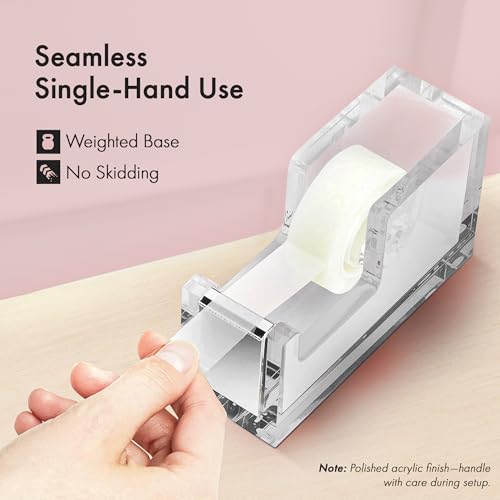 OfficeGoods Acrylic Tape Dispenser, Aesthetic and Compact Design, Silver - color: Silver