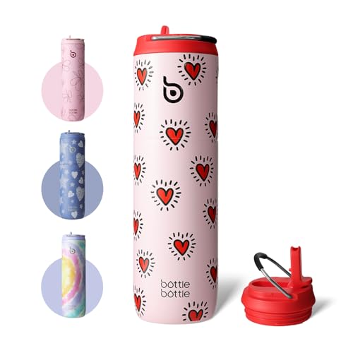 BOTTLE BOTTLE Insulated Water Bottle 24oz with Straw Lid and Handle Sports - color: Heart Beats