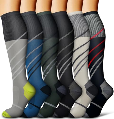 COOLOVER Copper Compression Socks for Women and Men(6 Pairs)-Best Support for Running, Athletic, Travel - color: 06a Gray/Blue/Green/Gray/White/Black, size: Small-Medium
