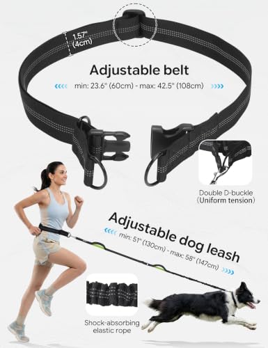 Pecute Heavy Duty Hands Free Dog Leash for Large Breeds with Waist Pouch - color: Black, size: L(33-120lbs)