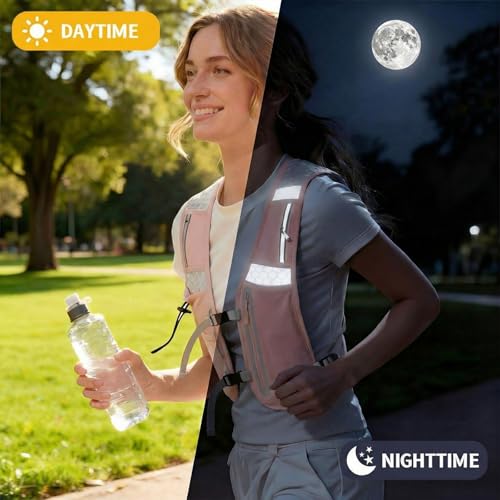 2 Pcs Running Vest for Women Men, Reflective Running Vest with Adjustable Waistband & Phone Pocket, Outdoor Pack Lightweight Breathable Backpack for Marathon Hiking - color: Black