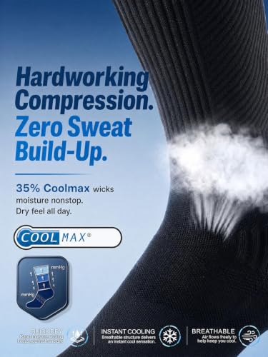 Coolmax Performance 20-30 mmhg Graduated Compression Running Crew Socks - color: Black, size: Medium