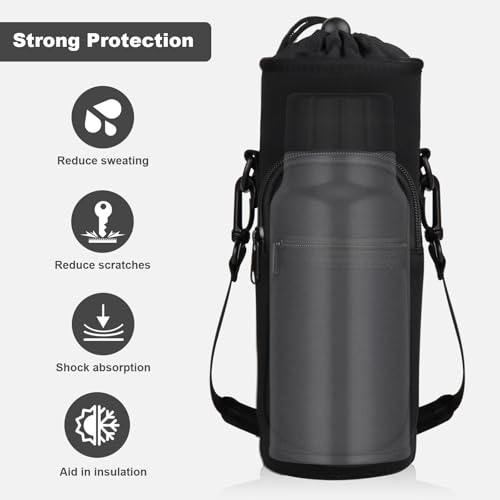 Crossbody Water Bottle Holder with Strap, Phone Pocket (Black, 40, Ounces) - color: Black