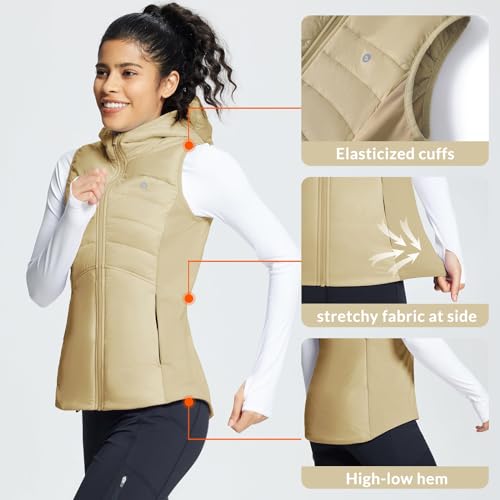 baleaf Women's Winter Running Vest Fleece Hooded Jacket Warm Slim fit - color: Tannin, size: Medium