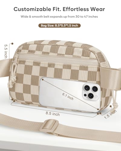 Pritent Fanny Packs for Women Crossbody Belt Bag With Zipper Back Pocket - color: Checkered Khaki, size: Small