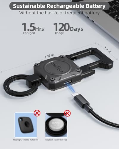 ExtreLife Keychain, Works with Apple Find My, Bottle Opener, Carabiner Car Key Chains with Gps Tracker - color: Space Gray