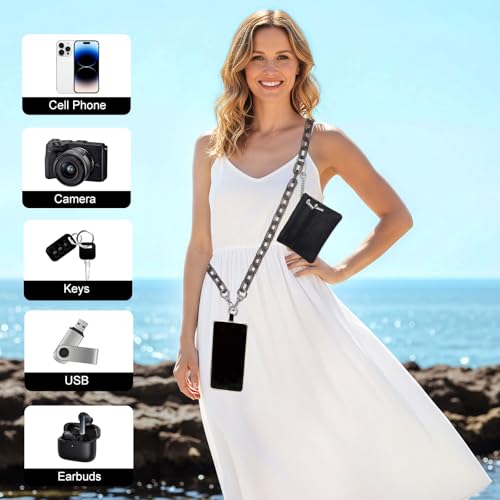 Long Keeper Phone Crossbody Chain Acrylic Phone Lanyards with Zipper Wallet Women Cellphone Strap Wrist Bracelet Purse Strap - color: Brown Gold