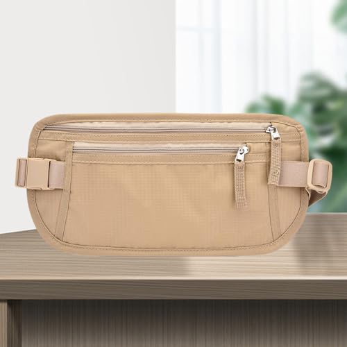RFID Blocking Money Belt for Men and Women, Slim Waist, Khaki, 1 Piece - color: Brown