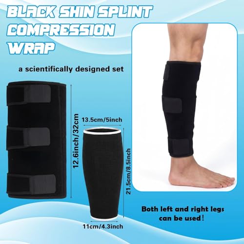 2 Pack Calf Protection Combination, Calf Compression Sleeve, Shin Splint Compression Sleeve, Adjustable Calves Support Brace Black Men Women for Fitness Running Swelling Hiking Training
