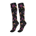 Cute Compression Socks Knee High Support Stockings Women Men - color: Purple Moth Flower