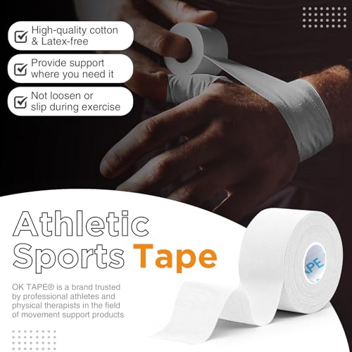 OK TAPE 4 Rolls White Athletic Tape, Sports Tape, Very Strong, Easy Tear - color: White-4 Rolls, size: 15 yards